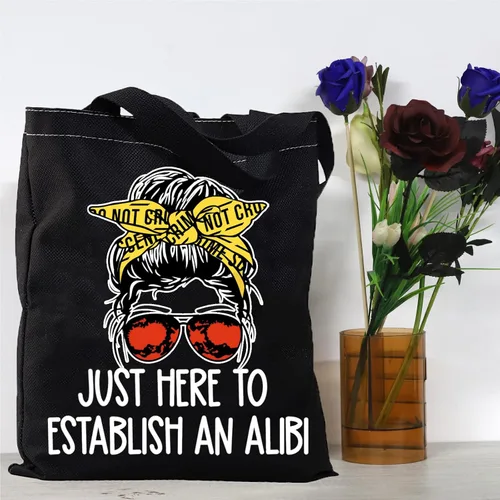 Vista 7 de GJTIM True Crime Gift Seriel Killer Gift Just Here to Establish and Alibi - Bolsa de maquillaje para fanáticos del programa de crimen