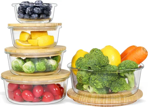 Vista 8 de Urban Green Recipientes de vidrio con tapas de bambú, juego de 4 recipientes de almacenamiento herméticos, juego de recipientes de alimentos