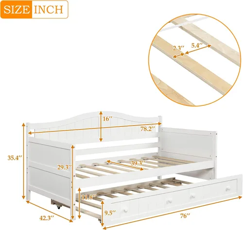 Vista 2 de Sofá cama individual con nido, marco de sofá cama de madera tamaño individual, sofá cama de madera para dormitorio, sala de estar, soporte