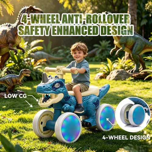 Vista 5 de Bicicleta de equilibrio de dinosaurio para niños pequeños, juguete Azul
