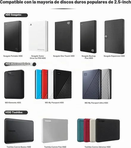 Vista 2 de Lacdo Funda de silicona para disco duro Seagate portátil, disco duro externo, WD Elements/My Passport, Toshiba Canvio Basics/Flex disco duro externo