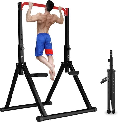 Vista 9 de DOBESTS Power Tower Pull Up Bar Free Standing, Foldable Pull Up Station