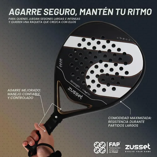 Vista 4 de Pala de Padel ZUSSET Strength 2025 Avanzada Forma Redonda Pala de Padel Balance medio de 12.87 oz para consistencia y precisión Cara