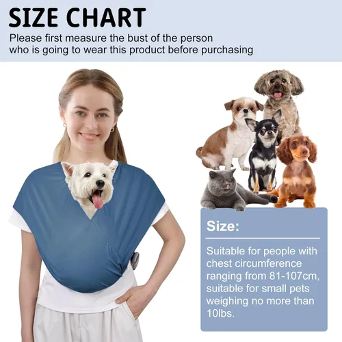 Vista 2 de CUBY Transportador para perros pequeños, arnés frontal para mascotas, manos libres, ajustable, para gatos, de algodón suave que reduce el dolor, Azul