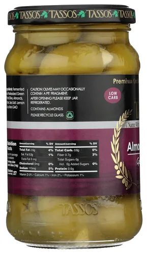 Vista 6 de Tassos: Aceitunas Evian de almendras rellenas en salmuera de sal marina, 13.10 onzas