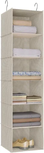 Vista 21 de Organizador colgante para armario y almacenamiento con 3 estantes, estantes colgantes plegables de montaje fácil para guardar ropa, bolsos, zapatos