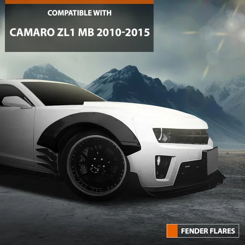 Vista 3 de CROSSDESIGN 4 guardabarros con canards delanteros compatibles con Chevy Camaro ZL1 2010-2015 MB estilo negro