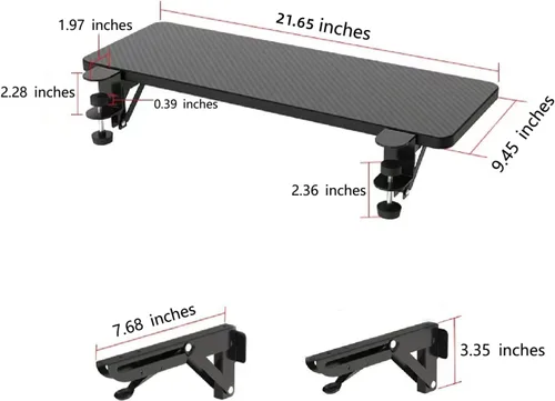 Vista 2 de Extensor de escritorio de 21.65 x 9.45 pulgadas, soporte de brazo plegable ergonómico para mesa de computadora, bandeja de teclado para mesa