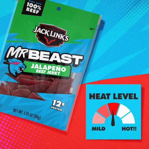Vista 4 de Jack Link's - Carne vacuna seca, jalapeño, aperitivo picante, 12 g de proteína, 100 calorías, 100% carne vacuna, 94% libre de grasa, sin GMS**