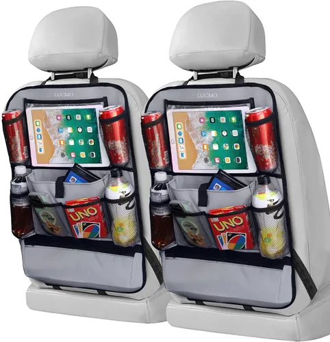 Vista 28 de LUCMO Organizador de asiento trasero de coche con soporte para tableta - 2 piezas, organizador de almacenamiento de coche con 6 bolsillos