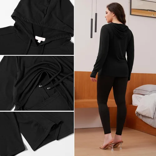Vista 11 de Bhome Camisa de lactancia de manga larga con capucha para lactancia materna