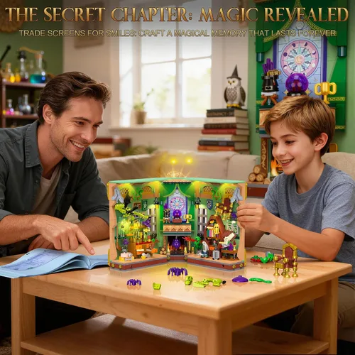 Vista 5 de OKKIDY Magic Potion - Juego de construcción de rincón de libro con luz, kit de bloques de construcción para decoración del hogar, 1033 piezas