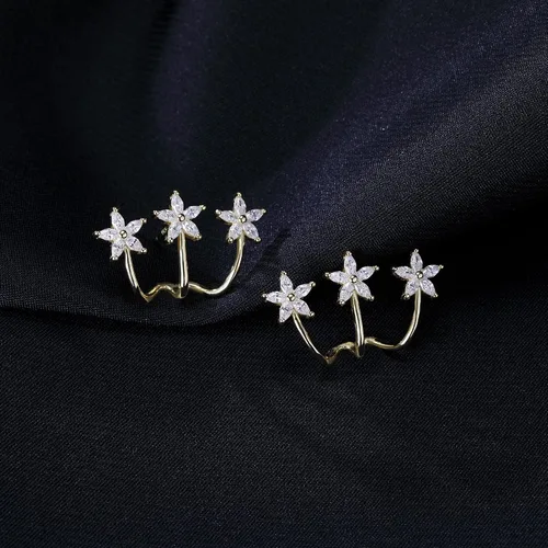 Vista 6 de SLUYNZ Aretes de plata de ley 925 con margaritas para mujer, aretes envolventes con flores