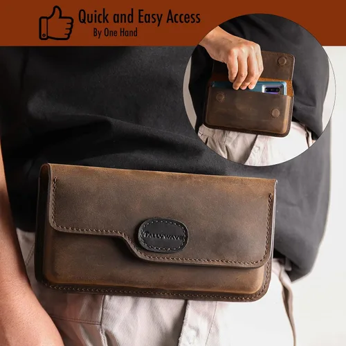 Vista 2 de Tallywave Funda de cuero para teléfono con clip para cinturón para Samsung Galaxy S23 Ultra, iPhone 14 Pro Max, bolsa de cuero para teléfono celular
