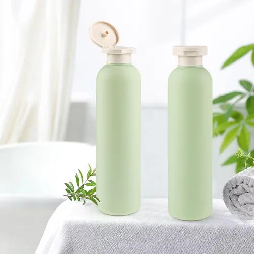 Vista 5 de 5 botellas de plástico para loción de viaje de 8.8 fl oz/8.8 onzas, recipientes recargables con tapa abatible para artículos de tocador, cremas