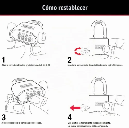 Vista 5 de Master Lock Candado de Combinación Dorado, Cerradura de Portón para Valla o Cobertizo al Aire Libre, Cerradura Pequeña con Código Personalizable