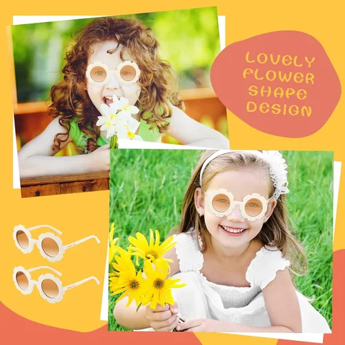 Vista 7 de Landhoow 2 lentes de sol redondos para niña de las flores, para regalo de propuesta de niña de las flores, lindos lentes para fiesta en la playa al