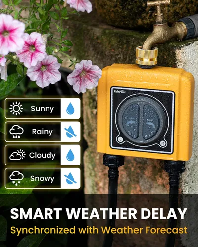 Vista 3 de RAINPOINT Temporizador de manguera WiFi, temporizador de agua inteligente para jardín, sistema controlador de riego por goteo con concentrador