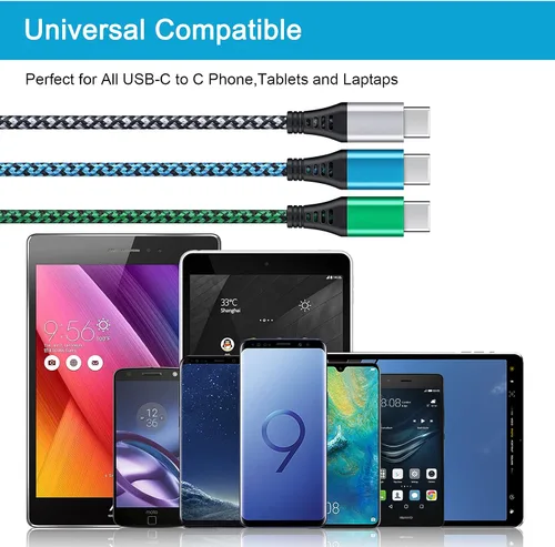 Vista 7 de Cable USB C a C tipo C, cable de carga rápida PD 3 unidades CarPlay para MacBook Air iPad Pro 2025, iPad Air 4ª generación, Samsung Galaxy S26