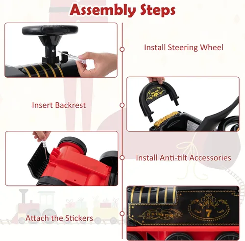 Vista 8 de Costzon Juguetes para montar, tren eléctrico de 6 V con pistas, asiento de almacenamiento, luces intermitentes y música, respaldo, dispositivo