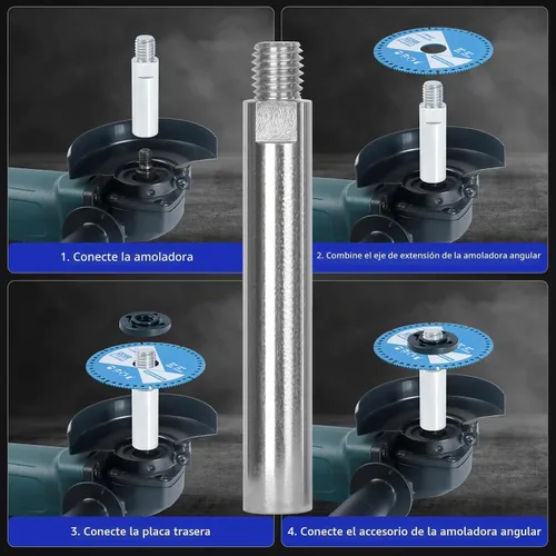 Vista 7 de 12 piezas de kit de accesorios para amoladora angular con tuercas de brida, varilla de conexión de eje extendido para amoladora angular con rosca