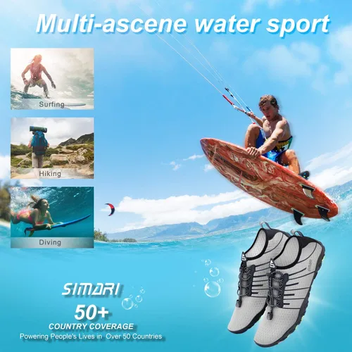 Vista 7 de Simari Zapatos de agua para mujer, hombre, natación, playa, piscina, deportes acuáticos, secado rápido, estilo descalzo, buceo, surf y caminar