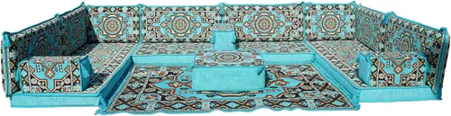 Vista 103 de arabicsofa Sofá en forma de U de estilo árabe para el suelo – Juego de Majlis hecho a mano – Sofá de estilo bohemio