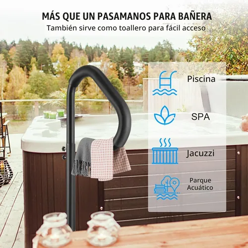 Vista 6 de VEVOR - Pasamanos para bañera de hidromasaje, riel giratorio de 360°, altura ajustable de 35 a 57 pulgadas Para