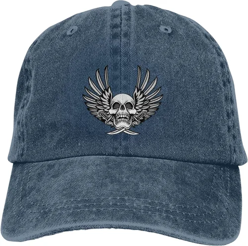 Vista 9 de Cowboy Hat Trendy Hats for Man and Women Djustable Four Season Outdoor Baseball Cap of Hell Skull with Angel Navy Blue