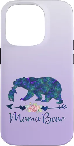 Vista 17 de Teal Blue Purple Floral Mama Bear and One Cub Silver Purple Case for iPhone 17