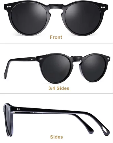 Vista 33 de CARFIA Gafas de sol redondas de acetato para hombre, polarizadas, protección UV, gafas de sol clásicas retro CA5289L