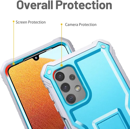 Vista 2 de FITO Funda para Samsung Galaxy A32 5G, doble capa a prueba de golpes resistente para teléfono Samsung A32 5G con protector de pantalla, soporte Azul