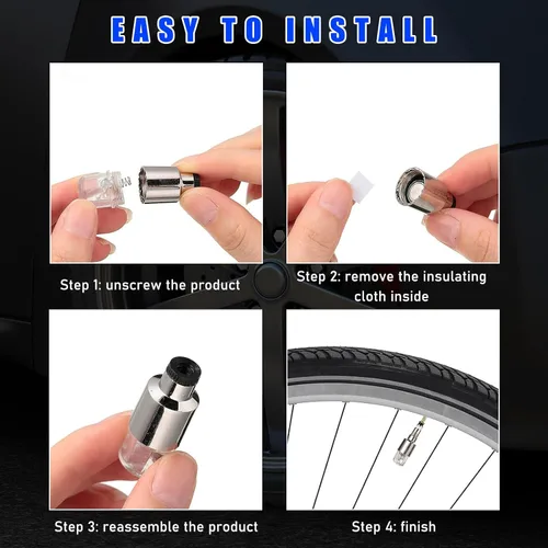 Vista 5 de Ziciner 4PCS Luces LED para Tapas de Válvulas de Neumáticos, Luces de Válvulas de Neumáticos con Bombillas de Destello de Radios de Neón con 12