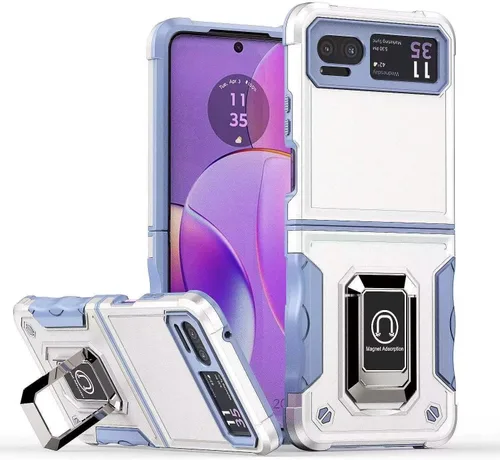 Vista 12 de Funda para Moto Razr 40, para Moto Razr 2023, TPU de grado militar + PC [soporte integrado] Diseño de doble capa resistente contra caídas Funda