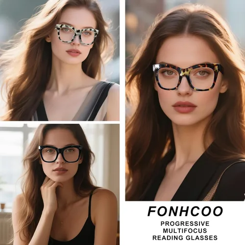 Vista 2 de FONHCOO Oversized Progressive Reading Glasses for Women Men Large Square Blue Light Blocking Computer Readers