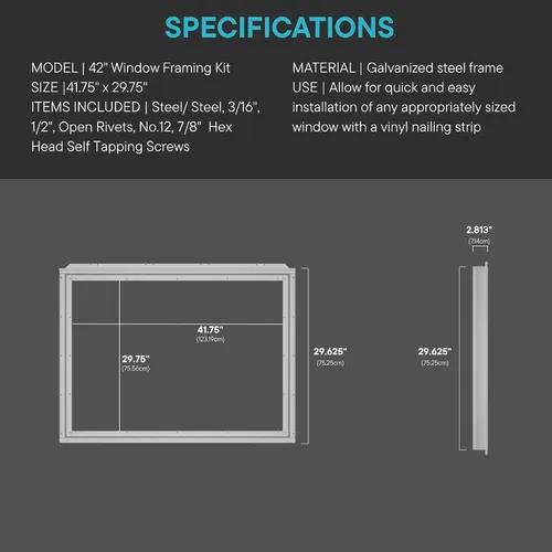 Vista 3 de Container Modification World® - Kit de marco de ventana de pared lateral de 42" x 30" para contenedores de envío y latas de mar - Sistema de marco