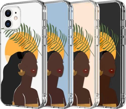 Vista 6 de LUHOURI Funda diseñada para iPhone 12 Mini con protector de pantalla, acrílico transparente para mujeres y niñas, funda protectora de ajuste delgado