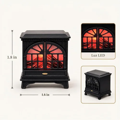 Vista 2 de LUOZZY Chimenea de casa de muñecas 1:12 con luz LED, accesorios para muebles de casa de muñecas en miniatura, color negro