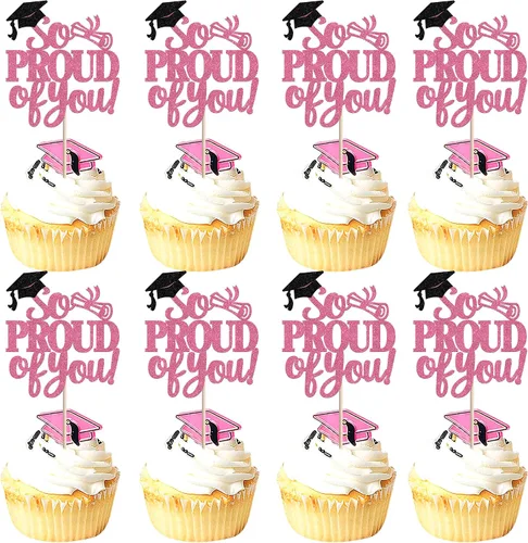 Vista 31 de Paquete de 24 adornos para cupcakes de clase de 2026 con purpurina 2026 para diploma de graduación 2026, selecciones para cupcakes para graduación