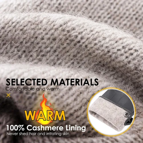 Vista 4 de Dsane Guantes de cuero de oveja genuina de invierno para hombres, guantes de motocicleta de conducción con forro de cachemira para pantalla táctil