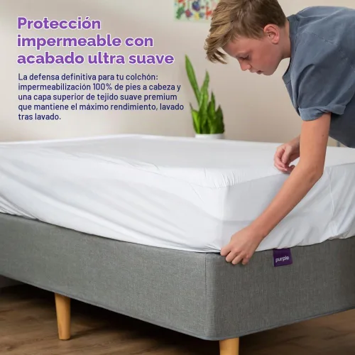 Vista 2 de Protector de colchón impermeable Purple – Individual, protección de estándar dorado, diseño centrado en la comodidad, se adapta a colchones de 8" a