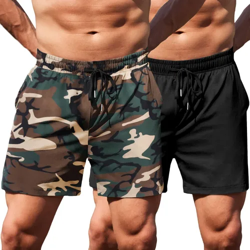 Vista 27 de COOFANDY Pantalones cortos deportivos para correr para hombre de 5 pulgadas, paquete de 2 pantalones cortos de entrenamiento para gimnasio