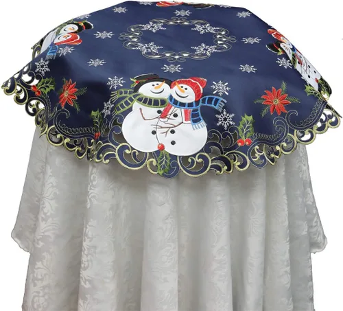 Vista 5 de Creative Linens Camino de mesa navideño bordado muñeco de nieve con copo de nieve de Pascua ovalado, bufanda de tocador azul dorado