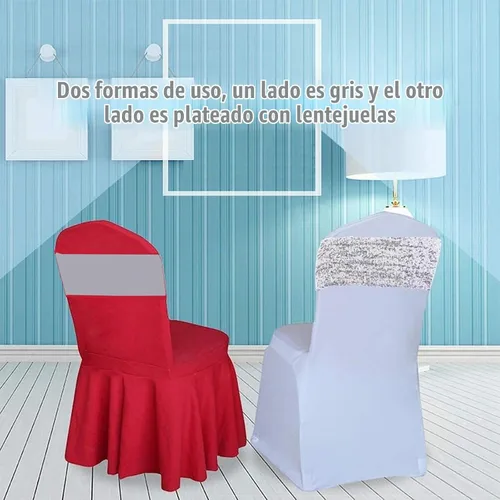 Vista 2 de Bandas de elastano para silla, 50 unidades, bandas de lentejuelas