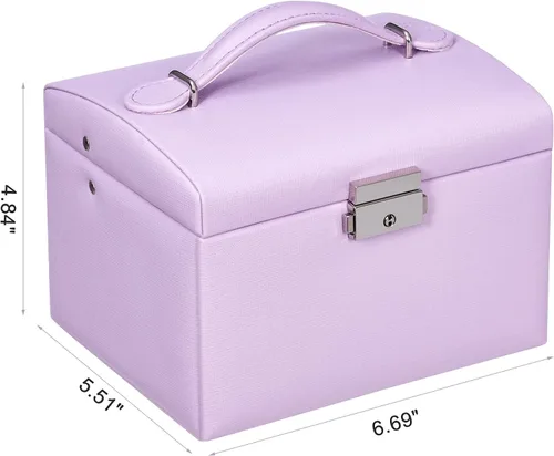 Vista 3 de BEWISHOME Caja de joyería para adolescentes caja organizadora de joyas de 3 capas con cerradura estuche de viaje de joyería para mujeres y niñas
