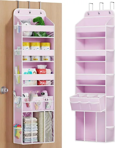 Vista 9 de OneDream Organizador de 5 niveles sobre la puerta con caddy de almacenamiento extraíble, organizador de ropa de bebé para guardería, almacenamiento