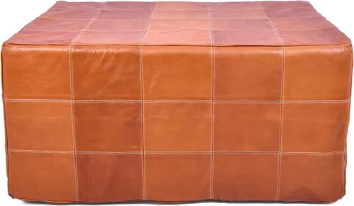 Vista 16 de Marrakesh Gallery - Funda de puf marroquí, otomana redonda y grande de piel, decoración bohemia para sala de estar, reposapies, sin relleno