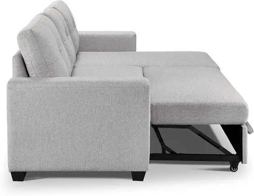 Vista 13 de American Furniture Classics Sofá cama modular copetudo gris claro con almacenamiento, 92 x 59 x 36 pulgadas