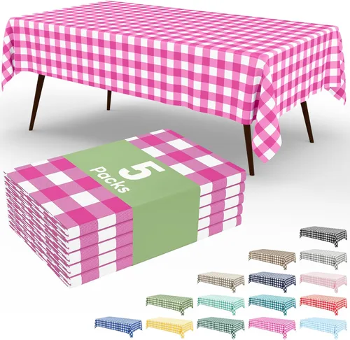 Vista 28 de Smiry Paquete de 3 Manteles Desechables de Cuadros Gingham Color Caqui - 54" x 72" Mantel de Plástico de Servicio Pesado, Cubiertas de Mesa