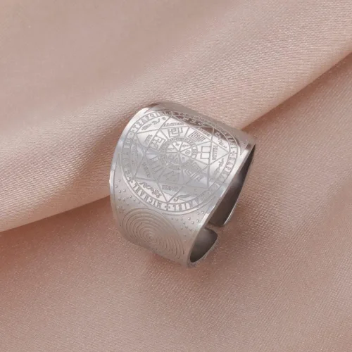 Vista 3 de Amaxer Anillo de siete arcángeles de acero inoxidable The Seal of Salomon tetragrammaton arcángeles, anillo de protección para hombres y mujeres
